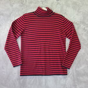 Valerie Stevens Merino Women's L Wool Striped Turtleneck Sweater Red/Black